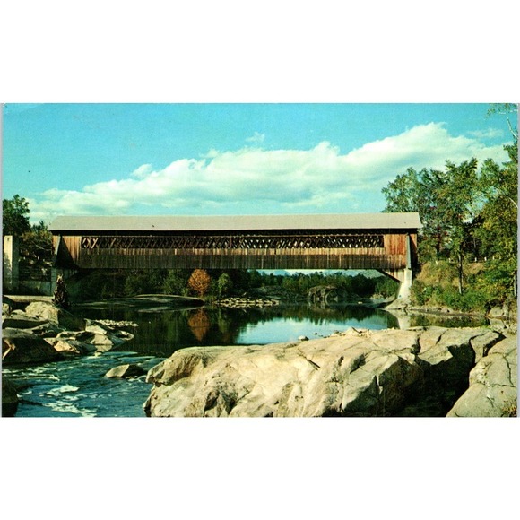 None Other - Pemigewasset River Bridge Woodstock NH Vintage Covered Bridge Postcard PD6
